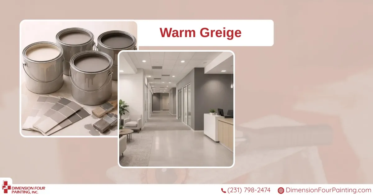 Buckets of paint and commercial building interior - Warm Greige