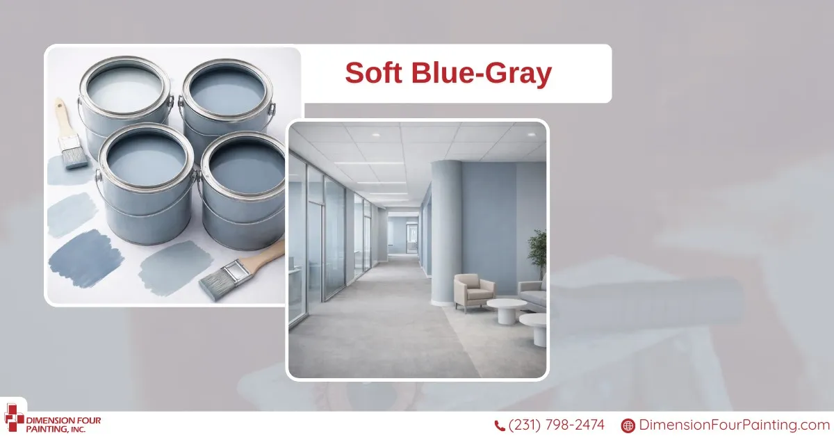 Buckets of paint and commercial building interior - Soft Blue-Gray
