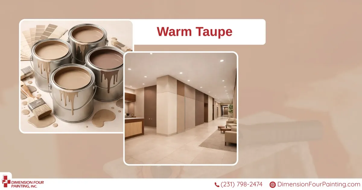 Buckets of paint and commercial building interior - Warm Taupe
