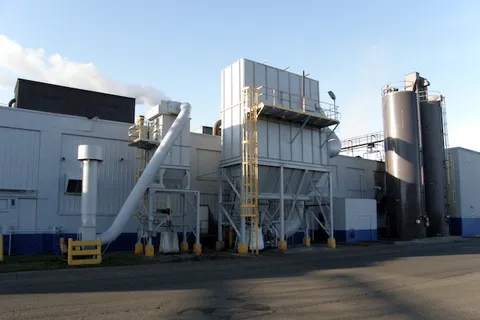 Exterior dust-collection and processing equipment at an industrial manufacturing facility
