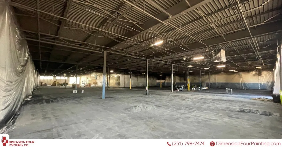Large warehouse prepared for industrial painting