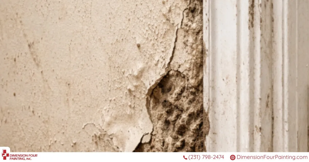 Corner damage, showing signs of needed repaint and repair