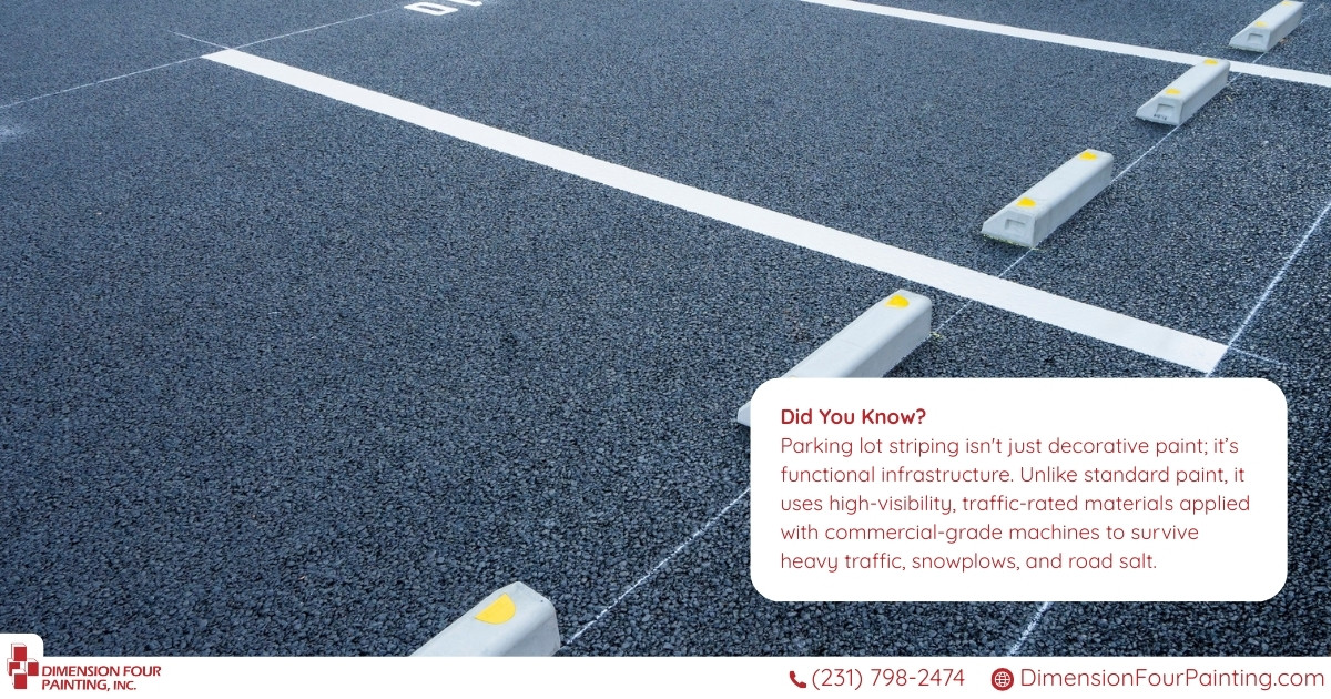 Parking lot space with new line striping in Muskegon, MI, with text trivia