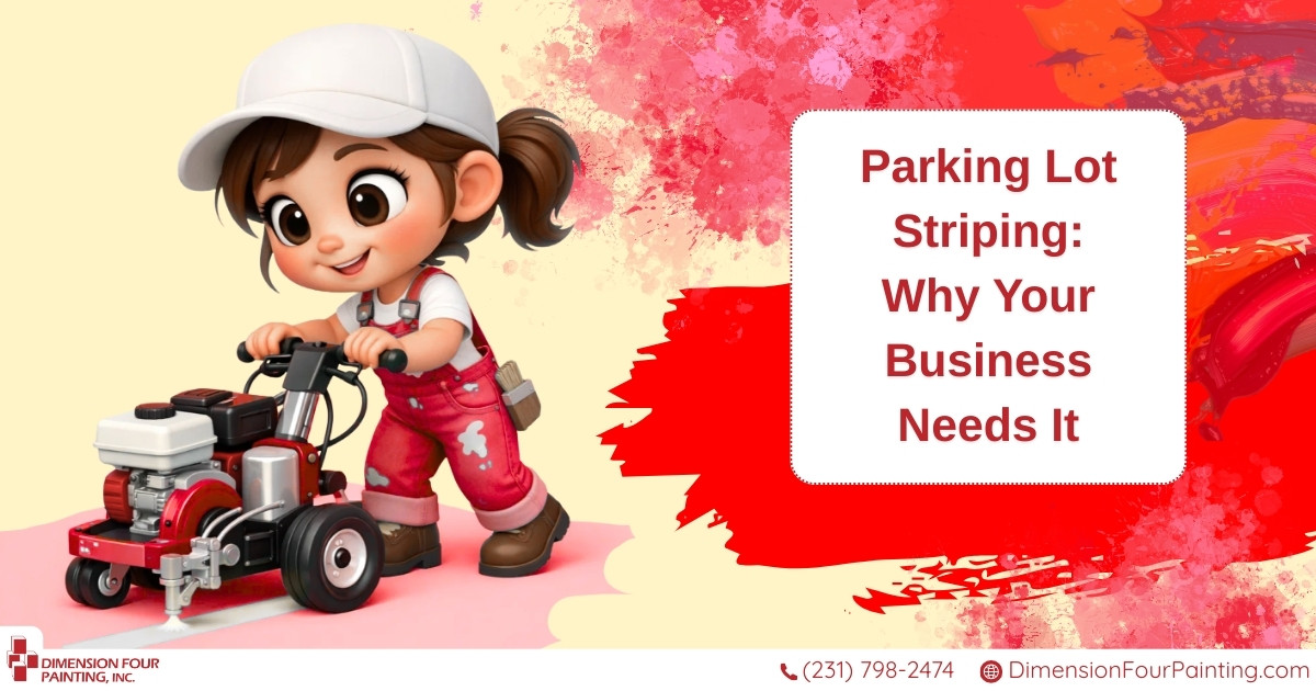 Professional female painter does parking lot striping for her client in Muskegon