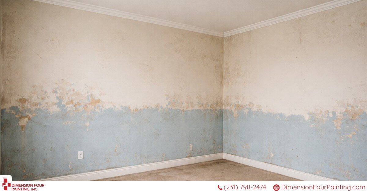 Uneven paint, showing signs of requiring repaint