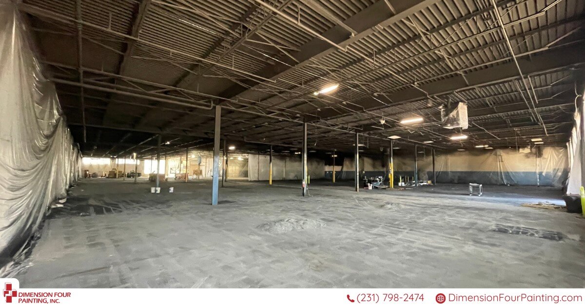 Large warehouse prepared for industrial painting