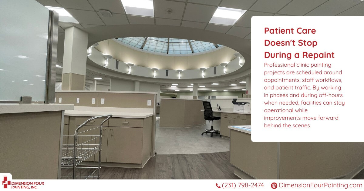 Patient care should not be disrupted when repainting the clinic or healthcare facility 