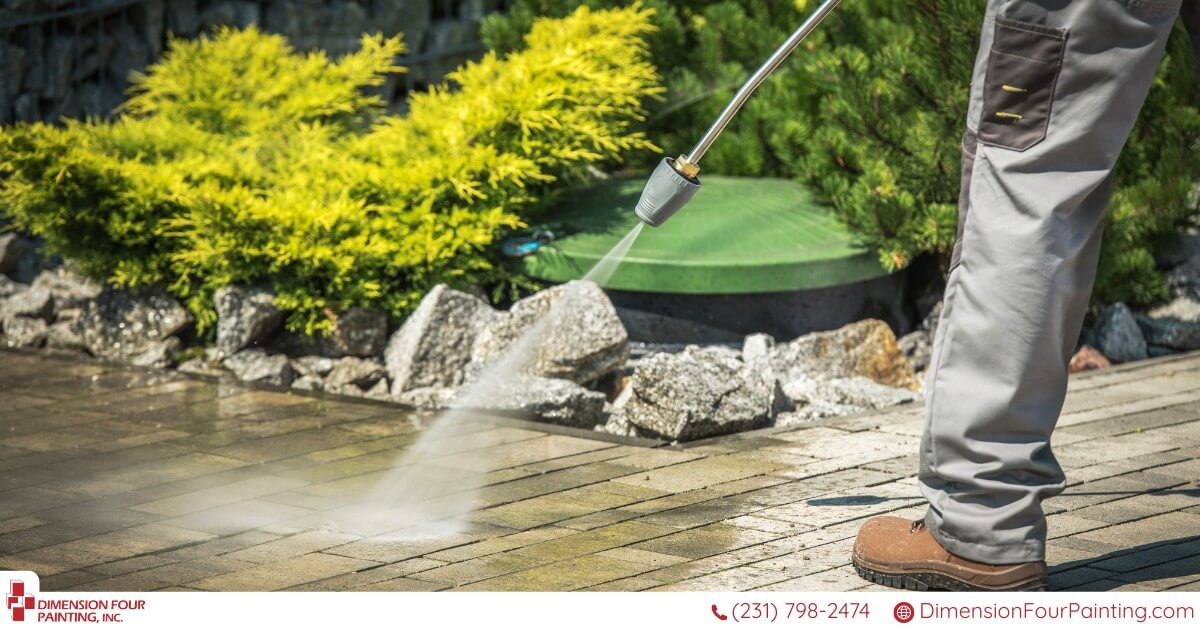 Power washing outdoor pathway