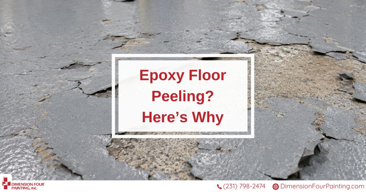 Text showing why is my epoxy floor peeling - background is peeling epoxy